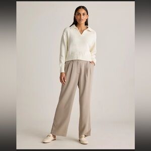 Quince Morel Grey Tan Wide-Leg Stretch Crepe Pleated Pants (Never worn)